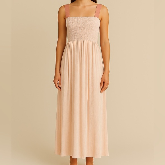 Petersyn Pink And White Cherish Striped Smocked Maxi Dress - Picture 1 of 8